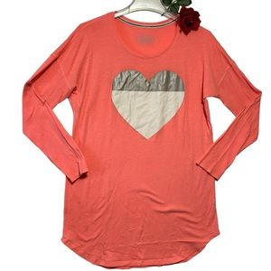 Victoria’s Secret Sleep shirt night gown Sm metallic heart graphic long sleeve